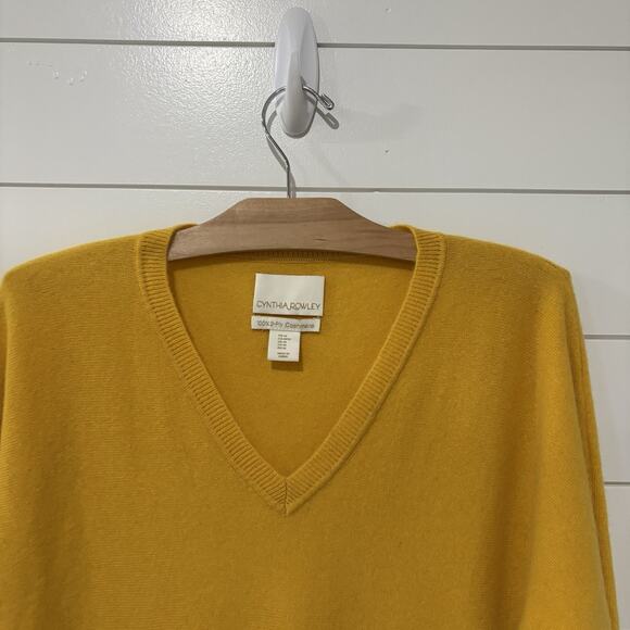 Cynthia Rowley | Cashmere Sweater Yellow V Neck Long Sleeve- Size Medium - Picture 2 of 8